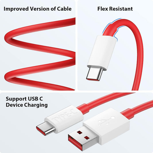 TWS Compatible 80W Charging Cable USB to Type C Warp Charger SuperVooc/Dash Fast Charge Cable
