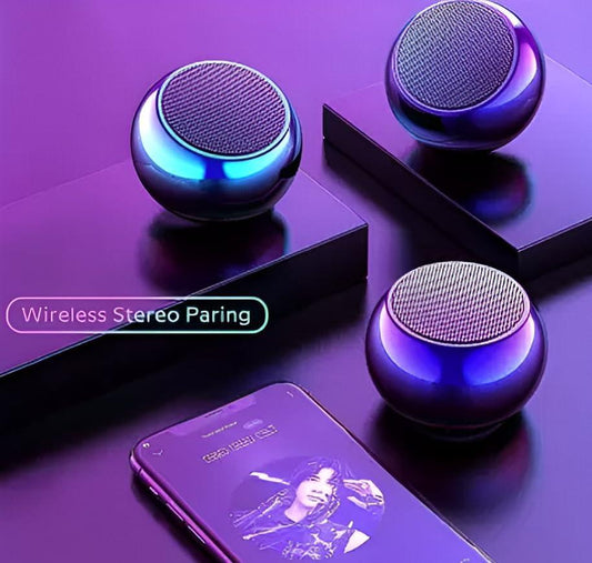 TWS Bluetooth Speaker 4D Mini Electroplating Round Steel Speaker - Multicolor - Pack of 1